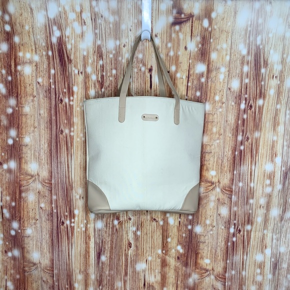 Tote Bag Jaipur October Beige and Tan Vegan Leather Handle drop 9” Like New - Picture 6 of 7